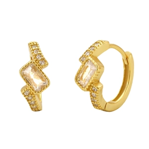Luxurious gold geometric Z-shaped hoop earrings with rectangular and round cubic zirconia