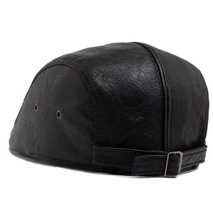 Classic black faux leather ivy cap with adjustable metal buckle and side air vents