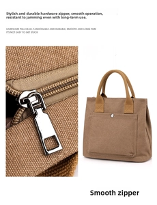 Canvas tote bag women casual handbag zipper pocket fabric purse daily shoulder bag