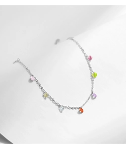 Detailed shot of s925 silver bracelet featuring vibrant multi-colored crystal pendants