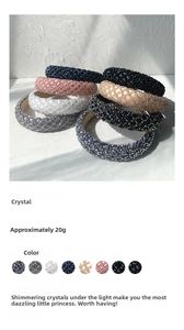 Detail of crystal embellished thick sponge headband showing sparkling stones and colors