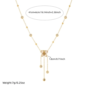 Collier doré en acier inoxydable avec pendentif papillon à glands et zircons brillants