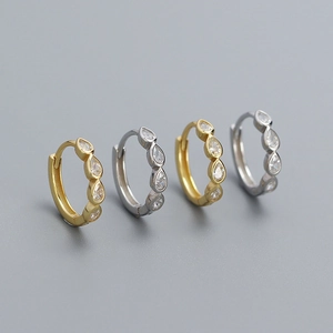 Set of gold and silver S925 sterling silver hoop earrings with teardrop zirconia stones
