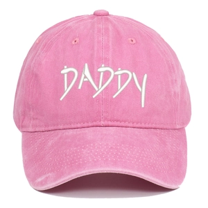 Detailed embroidery of DADDY text on pink washed cotton vintage baseball cap