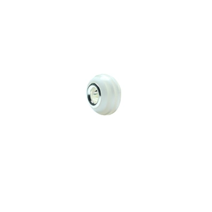 Macro detail of white resin charm bead with striped texture and S925 silver core