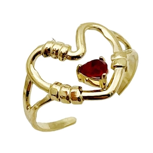 Elegant gold-plated chain ring featuring a red heart gemstone and adjustable open design