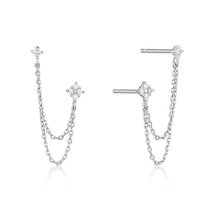 Elegant silver chain tassel earrings with sparkling crystals and minimalist design