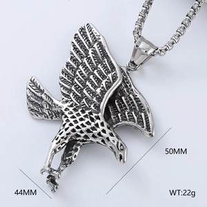 Macro view of vintage stainless steel eagle pendant with dimensions 50mm by 44mm
