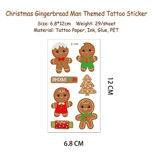 Christmas gingerbread man waterproof tattoo stickers with holiday cookies and tree patterns