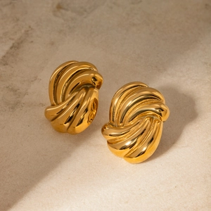 18k gold plated stainless steel wave earrings with retro twisted spiral design