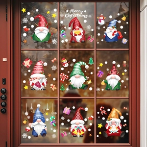 Stickers de fenêtre nains de Noël statiques avec texte Merry Christmas sur porte vitrée