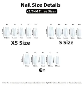 Size chart showing XS, S, and M dimensions for green French cat-eye press-on nails