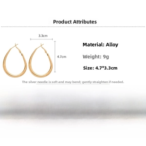 Size chart for golden oval teardrop hoop earrings featuring alloy material and 4.7cm height