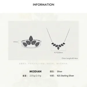 S925 sterling silver jewelry set featuring leaf crown necklace and adjustable ring