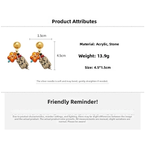 Detail view of retro flower earrings with natural stone beads and silver needles