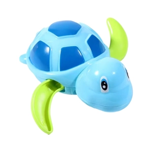 Wind-up blue turtle pool toy for kids made of smooth plastic for bathtub fun