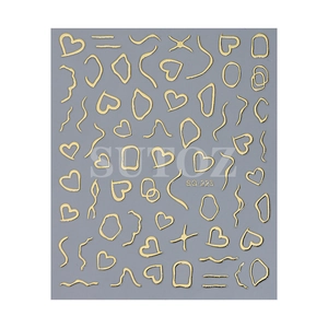 Detail of rose gold heart and geometric nail stickers with metallic laser finish