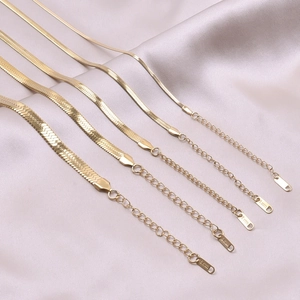 Herringbone Chain Necklace Stainless Steel Gold Plated Flat Snake Bone Link Choker For Men Women Unisex