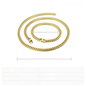 Detailed size specs for 6mm gold stainless steel curb chain necklace and bracelet set