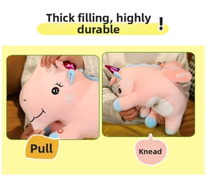 Close-up showing the durability and soft filling of this pink unicorn plush pillow toy