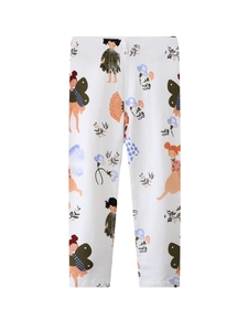Leggings blancs en coton pour filles avec imprimés féeriques et fleurs colorées
