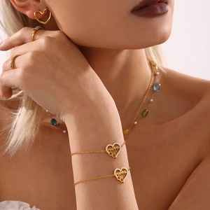 Bracelet Pendentif Cœur en Acier Inoxydable Zircon Avec Lettrage MAMMA Pour Femmes Cadeau Fête des Mères Bijoux