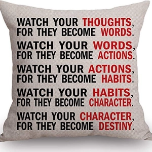 Linen pillowcase with periodic table letter print and inspirational quote on white background