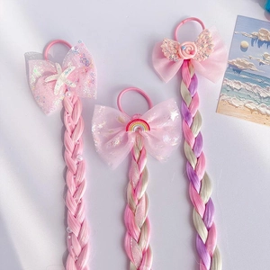 Rainbow braid hair extensions for girls with sequin bows, starfish and rainbow charms