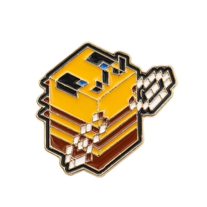 Cartoon pixel art bee enamel pin made of zinc alloy with 3D cube style design