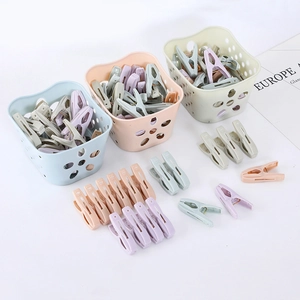 Lot de 30 pinces à linge en plastique avec panier de rangement aux couleurs pastel