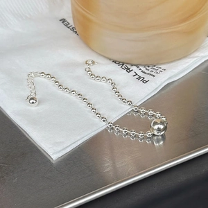 Minimalist 925 sterling silver bead bracelet with polished finish and extension chain