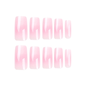Faux ongles carrés dégradés rose avec texture gelée translucide et finition brillante set de 10