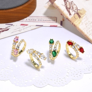 Double Layer Copper Open Ring For Women Colorful Water Drop Zirconia Snake Shape Adjustable Finger Ring Fashion Jewelry Accessory