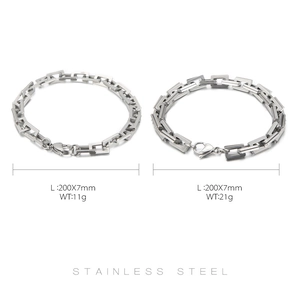 Detailvergleich von 7mm Edelstahl-Armbändern mit geometrischen und massiven Gliedern