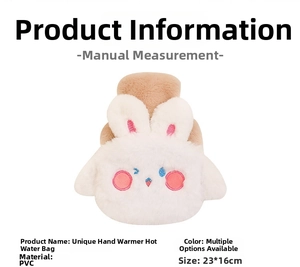 Detail of cute bunny plush hot water bottle with PVC inner bag measuring 23x16cm
