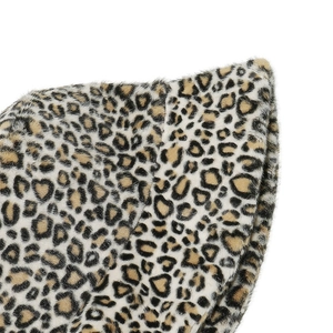 Detailed close-up showing the soft leopard print faux fur texture of this winter bucket hat