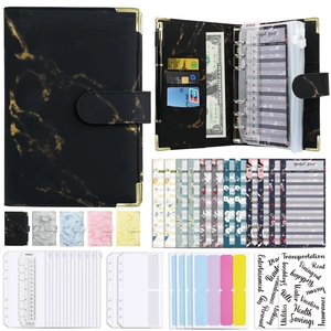A6 black marble PU leather binder budget set with budget sheets and zipper envelopes