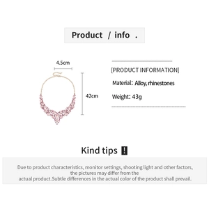 Detail view of flower necklace showing 42cm alloy chain and 4.5cm rhinestone pendant size