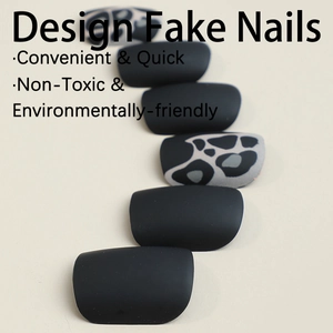 Matte black and leopard print press-on nails set in elegant long square shape