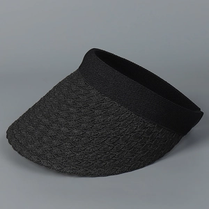 Detail eines schwarzen Visors mit enger Webstruktur und elastischem Stirnband für Damen