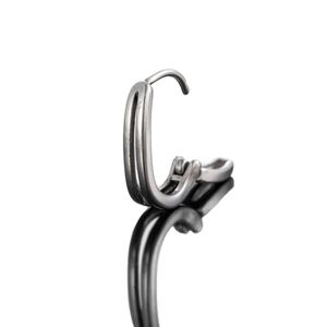 Vintage stainless steel V-shaped hinged hoop earring for men and women with oxidized finish