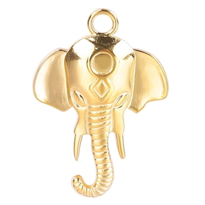 Polished gold elephant head pendant crafted from durable stainless steel for jewelry making