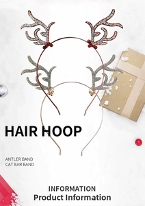 Detail of glitter reindeer antlers headbands in festive Christmas packaging display