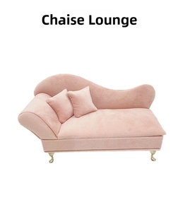 Miniature pink velvet chaise lounge jewelry box with ornate golden metal legs