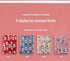 Detail of colorful Japanese lucky cat pattern canvas wallets with metal snap fasteners