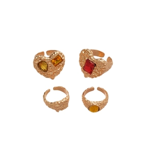 Retro hammered gold resin heart rings set of 4 adjustable jewelry for women