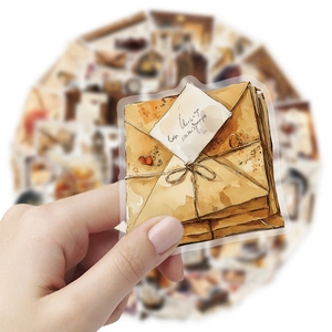 50pcs retro watercolor envelope stickers made of waterproof PET for DIY journal decor