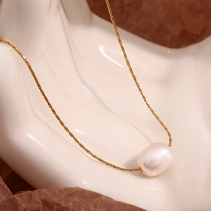 Minimalist Artificial Pearl Pendant Necklace 18K Gold Plated Stainless Steel Clavicle Fine Chain Elegant Jewelry For Women