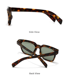 Detailed side and back view of tortoise shell pattern square sunglasses for women