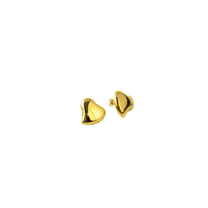 Polished 18K gold plated heart stud earrings in minimalist irregular design for women